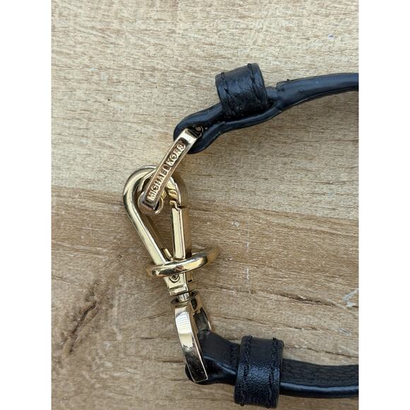 Michael Kors Black Leather Gold Hardware Horsebit Buckle Bracelet - Picture 4 of 6